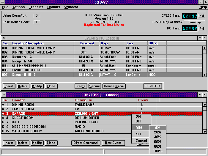 X10WC Sample Screen